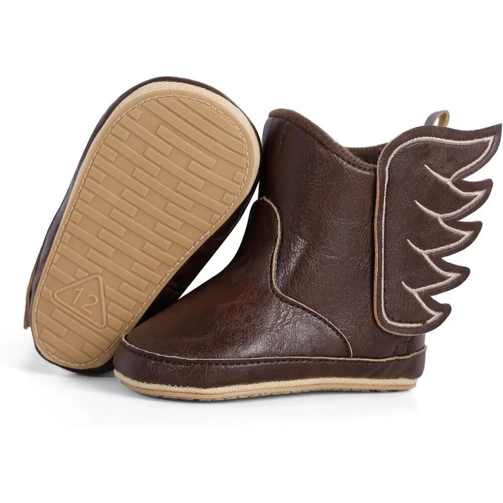 Infant Toddler Brown Faux Leather Western Rubber Sole Tassel Booties